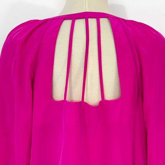 Lilly Pulitzer Leslie Silk Top Blouse Raz Berry Hot Pink Strappy Cutout Back L - Picture 7 of 14